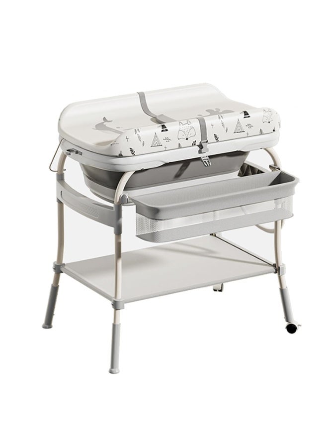 WALALLA 2-in-1 Baby Bathtub & Changing Table, Adjustable Height Folding Diaper Station Waterproof Pad with Storage Rack & Wheels, Baby Bath Tub with Thermometer - Image 1